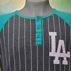 Rustic Souls LA Dodgers Baseball Raglan Henley Shirt Size L Gray Teal unisex